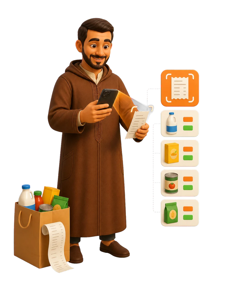 Personnage LEHRI PRO scannant une facture